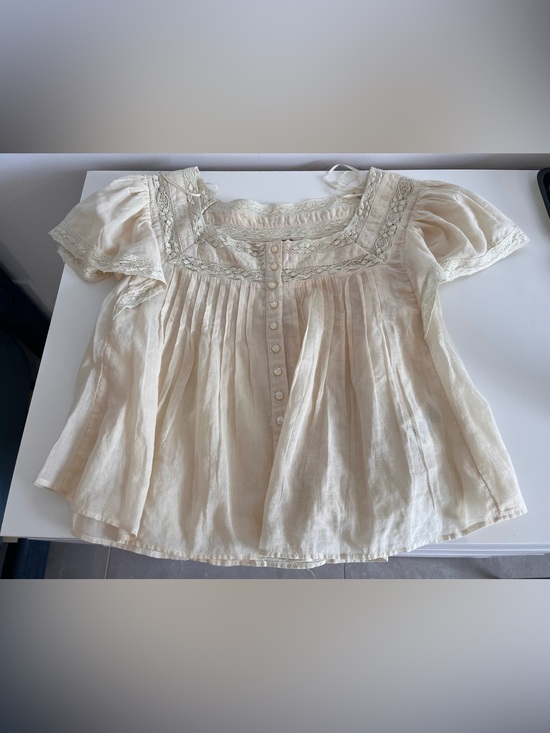 Free People Tops - Free People Cream Lace-Trim Peasant Blouse
